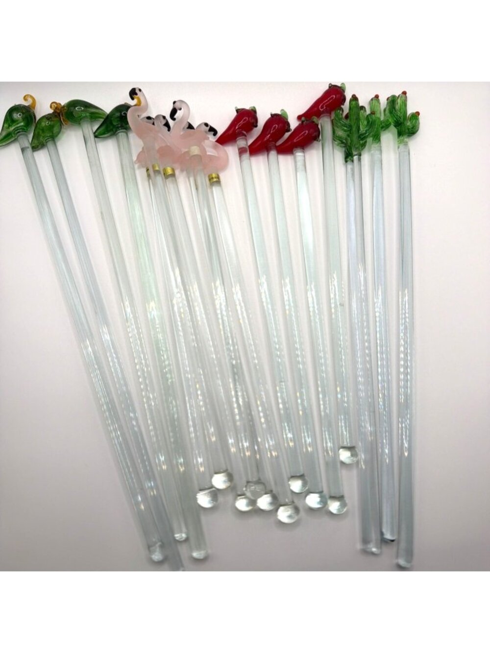 Hand-Blown Glass Cocktail Swizzle Sticks 18pc Lot Set Tropical Southwest Vintage